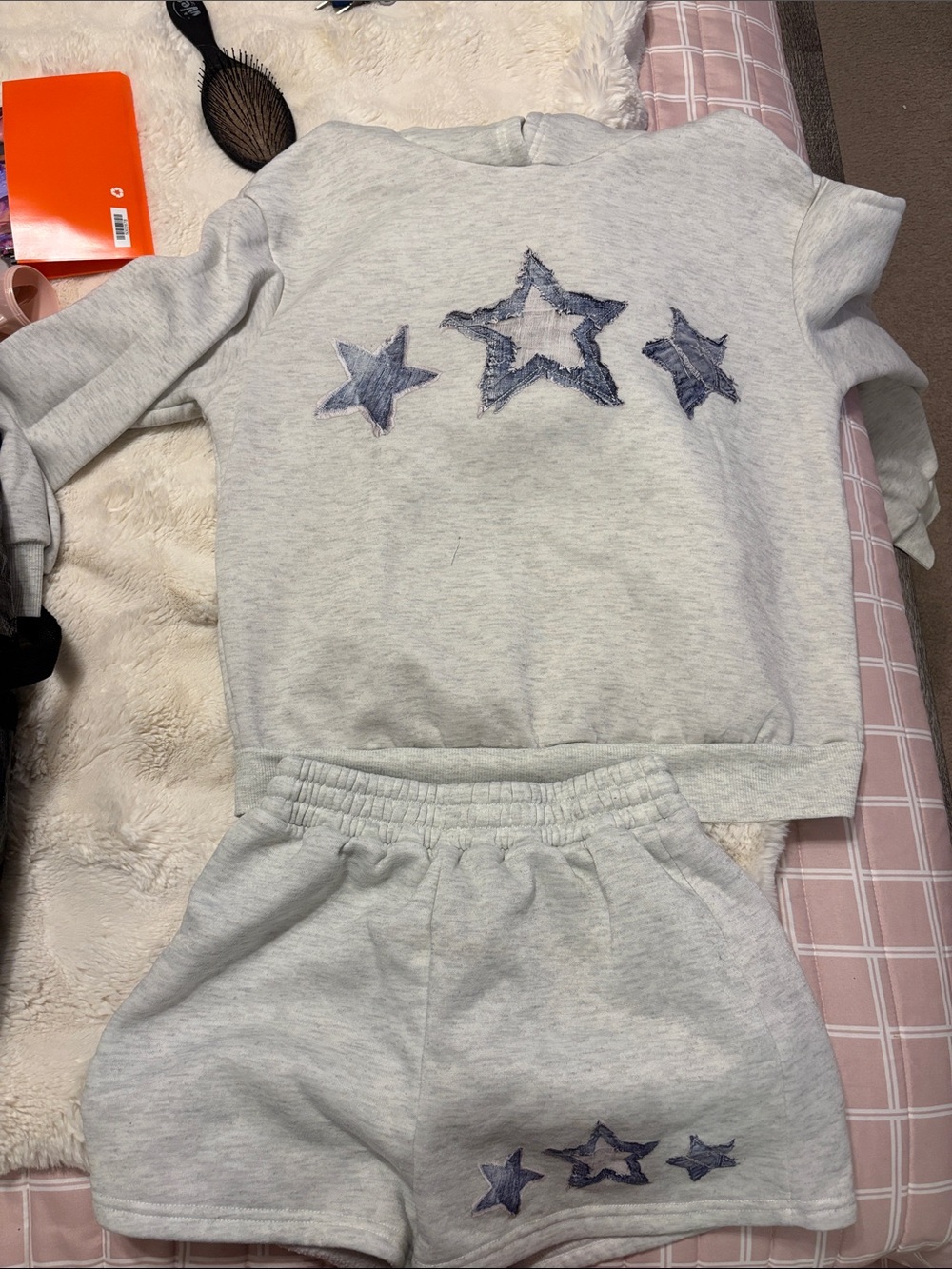 SHEIN Light Gray Two-Piece Star Sweatshirt and Shorts Set